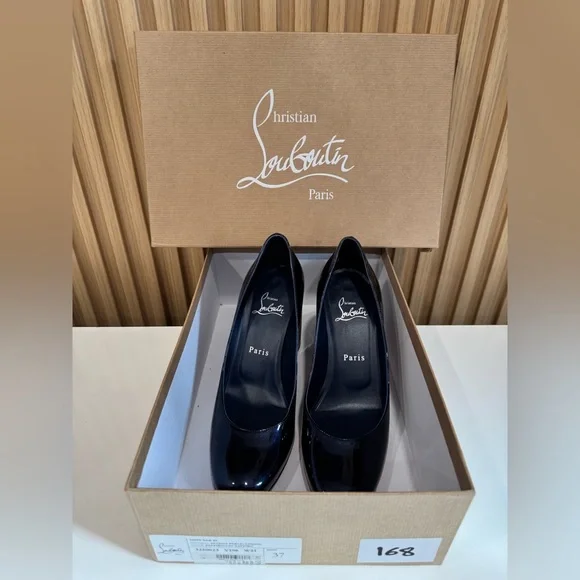 Christian Louboutin Miss Sabina 85mm block-heel Patent Leathe Pumps Navy
